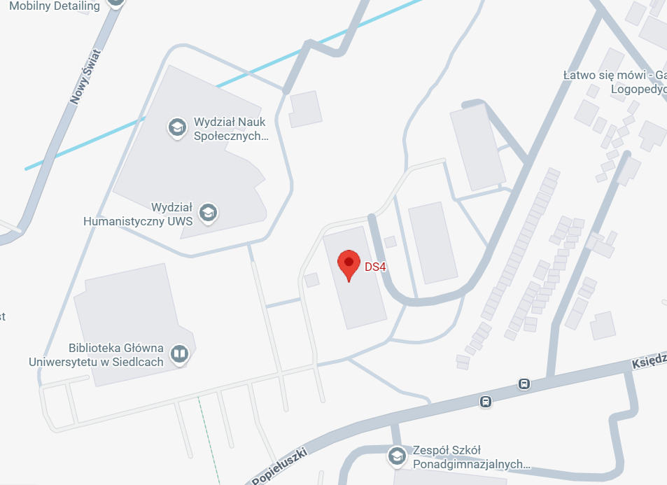 Mapa dojazdu do Domu Studenta nr 4 (DS4) przy ul. Żytniej 17/19 w Siedlcach.